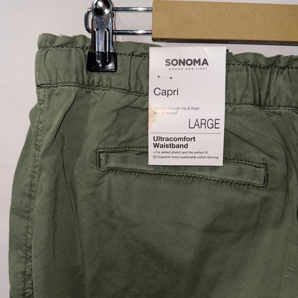 Sonoma Olive Green Easy Paper Bag Waist Capri Pants women’s size Large - Picture 4 of 7